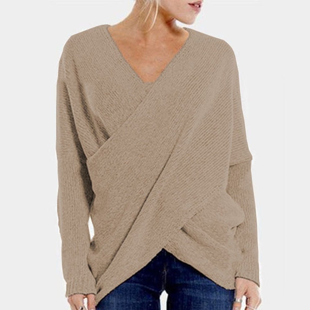 Women’s Sweater | V-Neck Cross-Knit Design | Cotton Blend | Comfortable Fit
