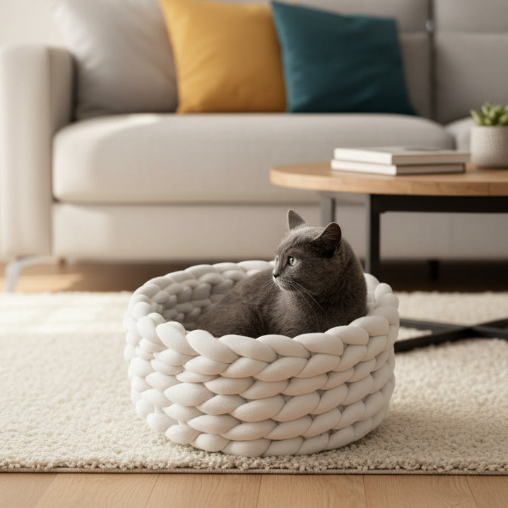 CozyNest Soft Wool Pet Bed with Elevated Edge Protection