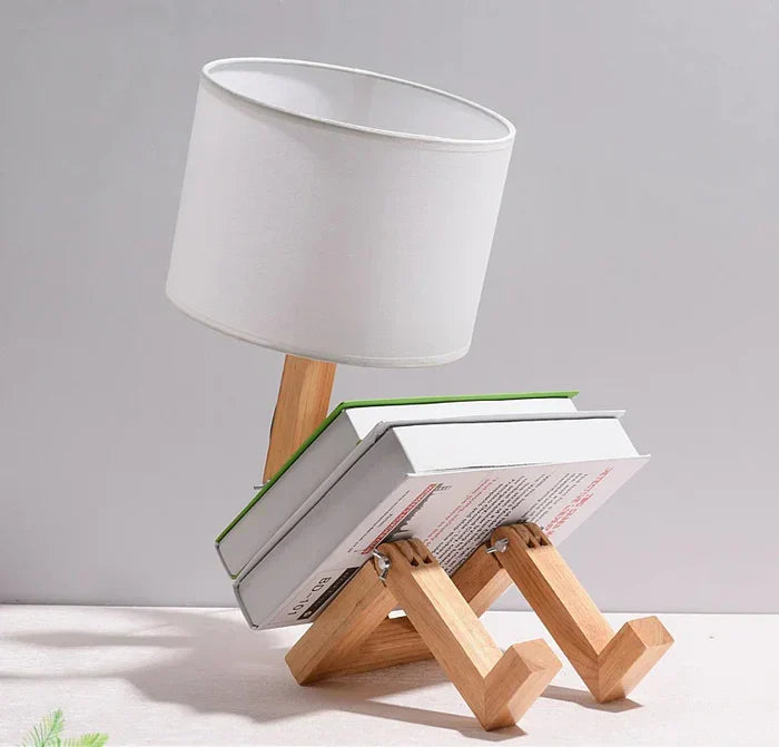 Playful Wooden Robot Lamp with Adjustable Features