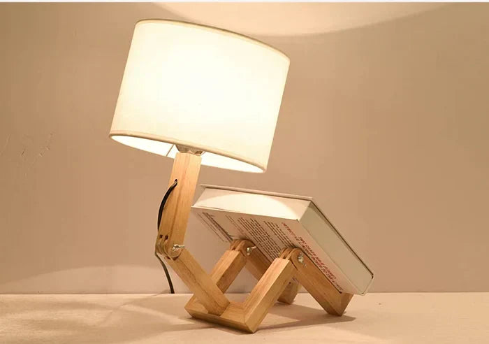 Playful Wooden Robot Lamp with Adjustable Features