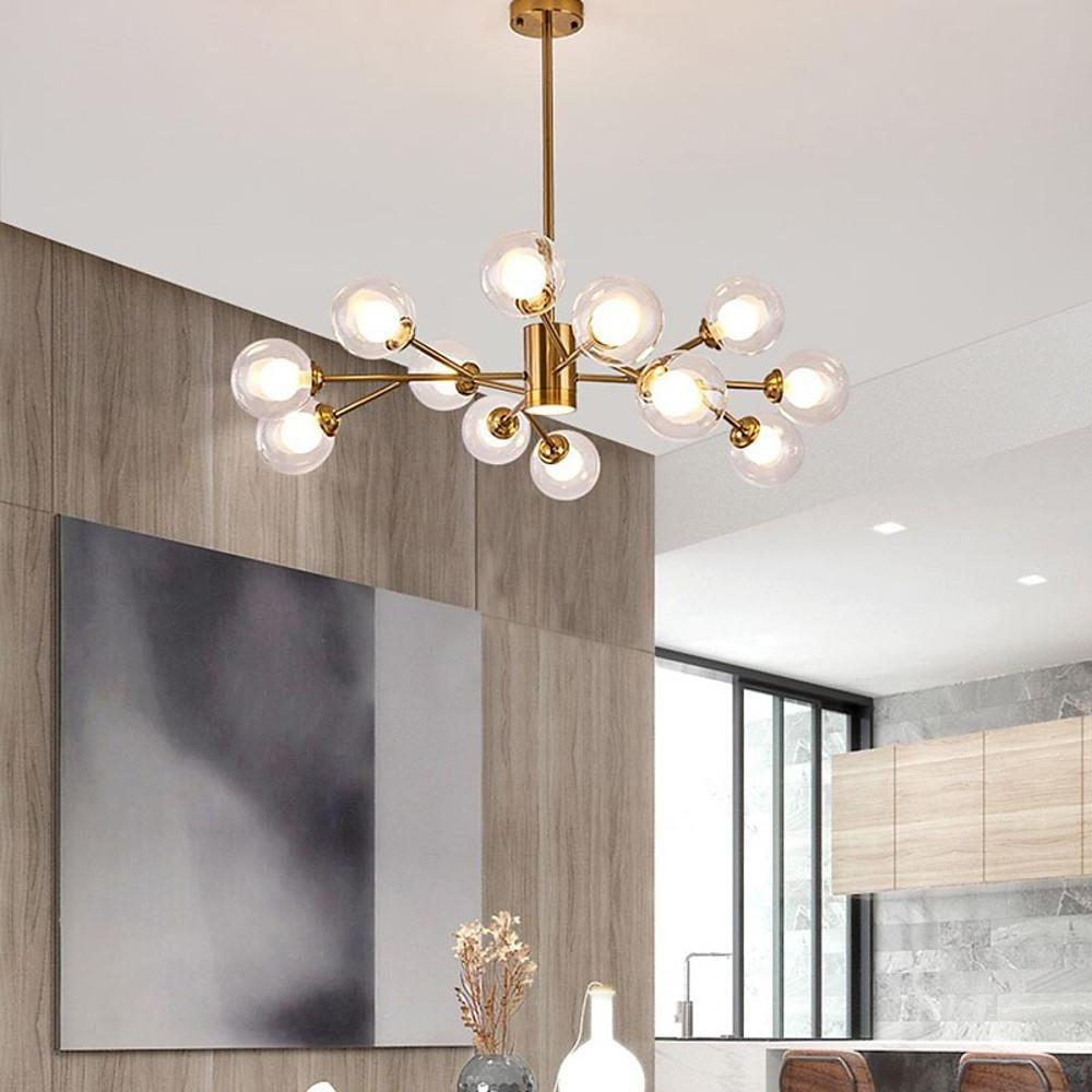 35'' LED 12 Bulbs Lantern Desgin Flush Mount Lights Modern Metal Glass Pendant Lights-dazuma