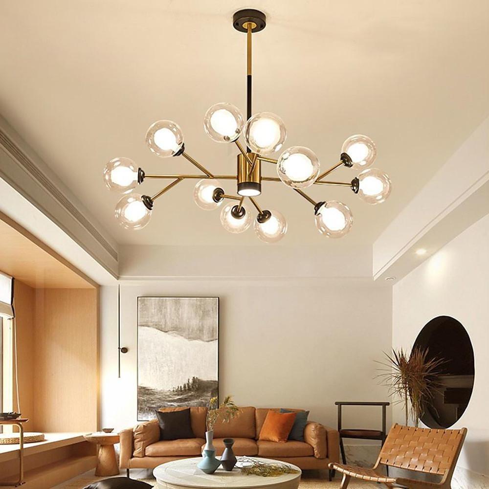 35'' LED 12 Bulbs Lantern Desgin Flush Mount Lights Modern Metal Glass Pendant Lights-dazuma