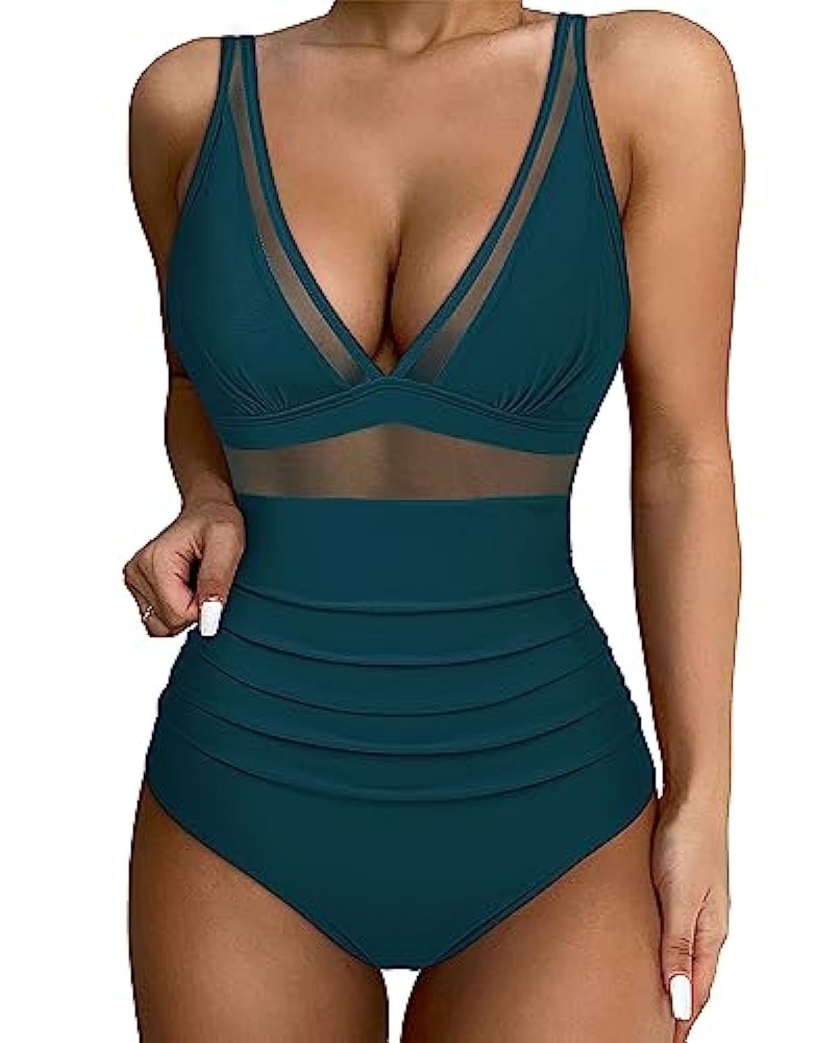 Women's One-Piece Swimsuit | Leopard Print & Mesh Waist Panel | Comfortable Fit